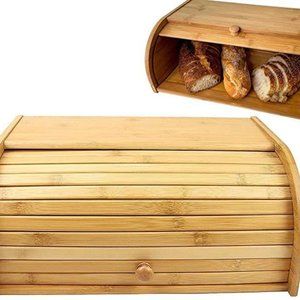 100% Natural Bamboo Roll Top Bread Box. Large Kitchen Countertop Storage Bin